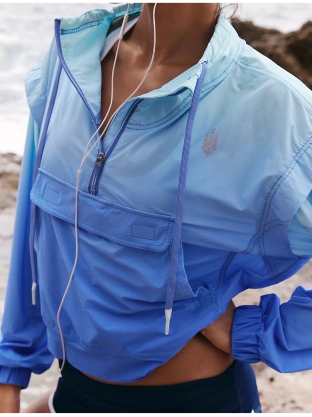Free People Movement Backspin Quarter Zip Blue Ombre Lightweight Jacket Sz Small